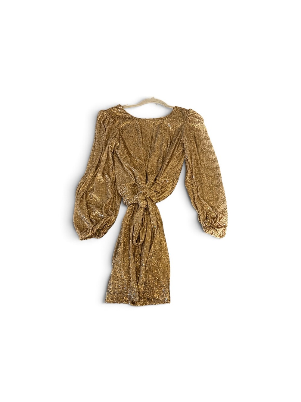 Mi Ami Gold Sequin Long Sleeve Tie-Waist Mini Dress Sz.Small